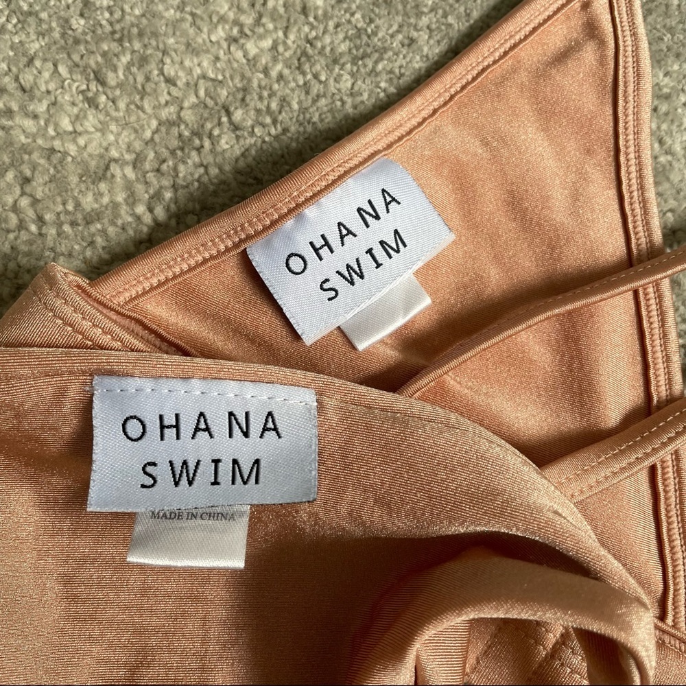 Ohana Swim Shimmer Nude Tan Triangle Hipster Two Piece Bikini Swimsuit Suit Sz S - Picture 5 of 8